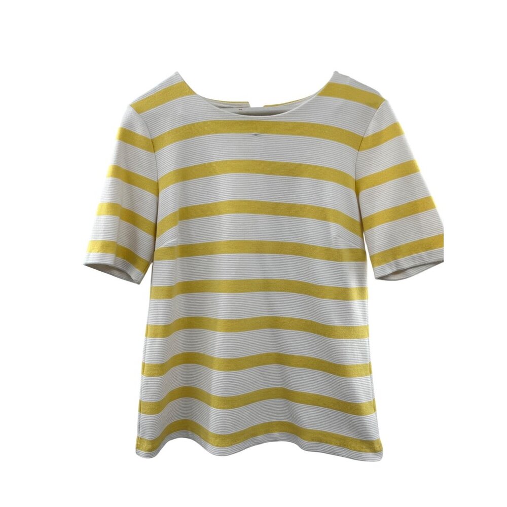 Talbots Womens Yellow & White Striped Lace-Back Blouse M Casual Everyday Wear